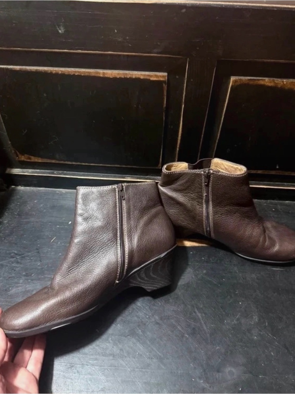 Softspots Women's Brown Leather Ankle Booties with Side Zip